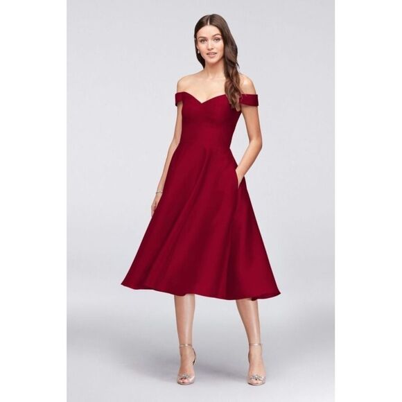 David's Bridal Dresses & Skirts - Davids Bridal Off-the-Shoulder Tea-Length Bridesmaid Dress Wine F19743
